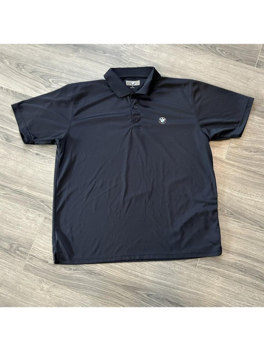 BMW Polo Shirt Mens L Blue Embroidered Logo Lightweight Polyester Casual Auto